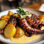 Grilled Octopus with Crispy Potatoes & Creamy Lemon Sauce