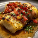 Prosciutto-Wrapped Cod with Crispy Polenta and Roasted Red Pepper Relish
