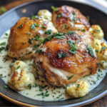 Coriander Chicken Thighs with Roasted Cauliflower and Herbed Yogurt Sauce