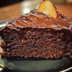 Chocolate Cardamom Cake with Roasted Pears